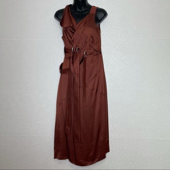 ALTUZARRA Bias Cut Sleeveless Satin Buckle Dress Rust 40 - Picture 1 of 11